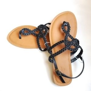 Black Braided Thong Summer Sandals-7.5/8.5/11